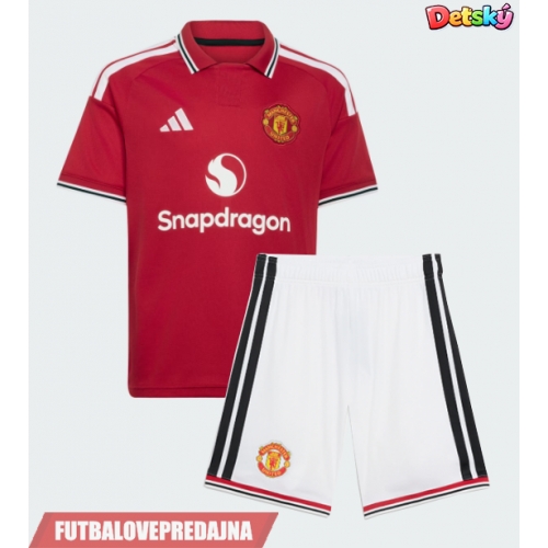 Lacne Dětský Futbalové dres Manchester United Matthijs de Ligt #4 2026-27 Krátky Rukáv - Domáci (+ trenírky)